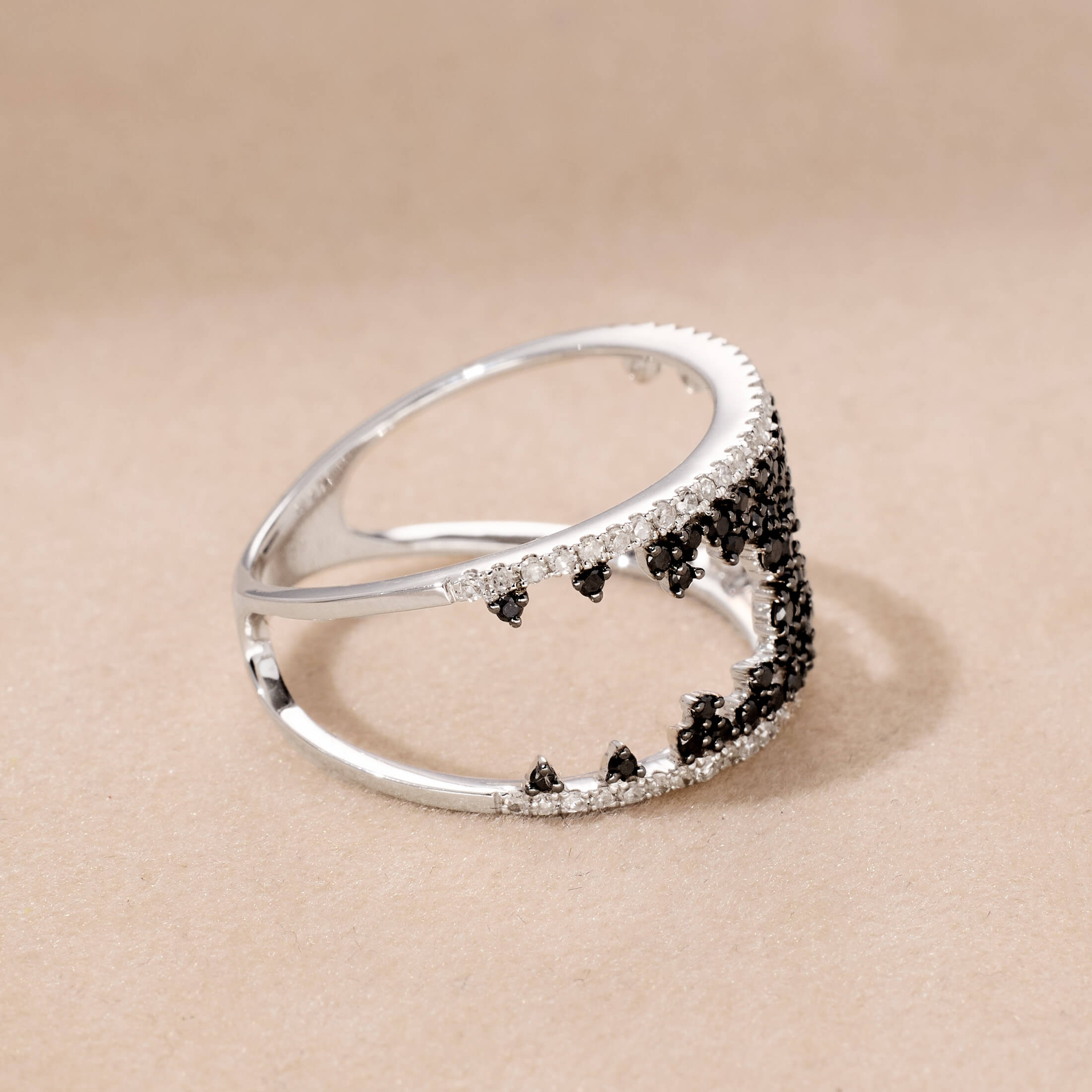14K Gold Double - Rows Black Diamond Statement Ring - Jewelry And Store