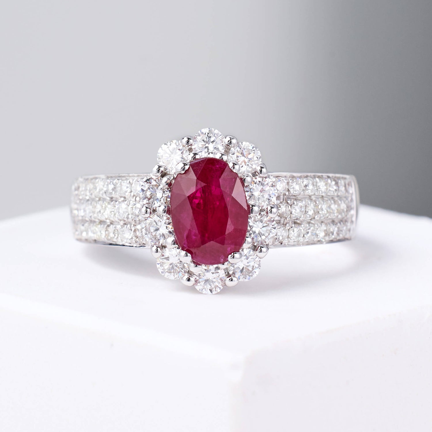 1.00ct.t.w. Nature Ruby Halo Diamond Ring - Jewelry And Store