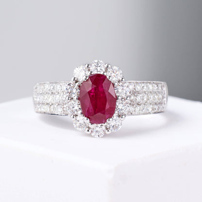 1.00ct.t.w. Nature Ruby Halo Diamond Ring - Jewelry And Store
