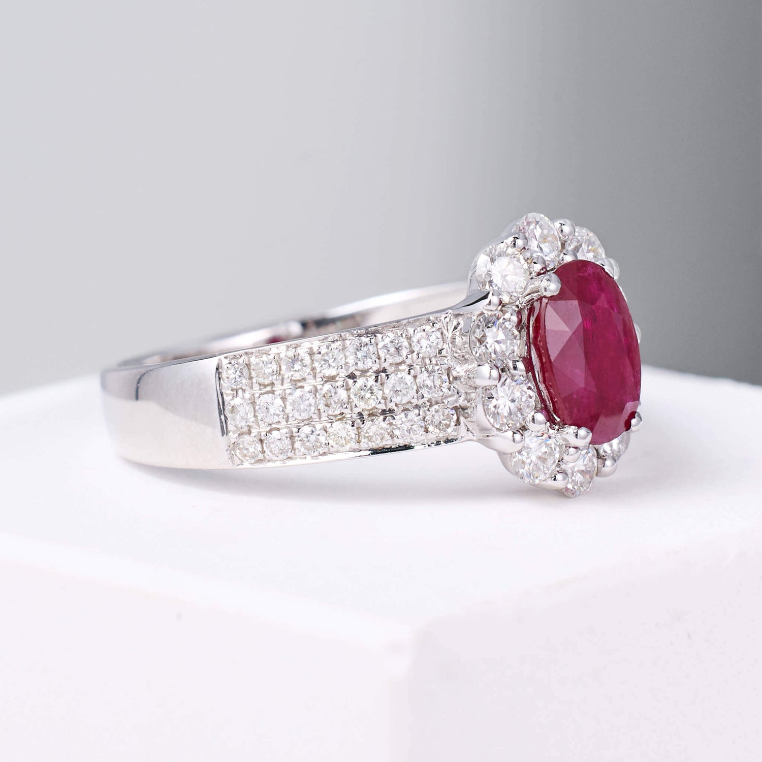 1.00ct.t.w. Nature Ruby Halo Diamond Ring - Jewelry And Store