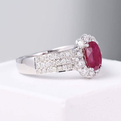 1.00ct.t.w. Nature Ruby Halo Diamond Ring - Jewelry And Store