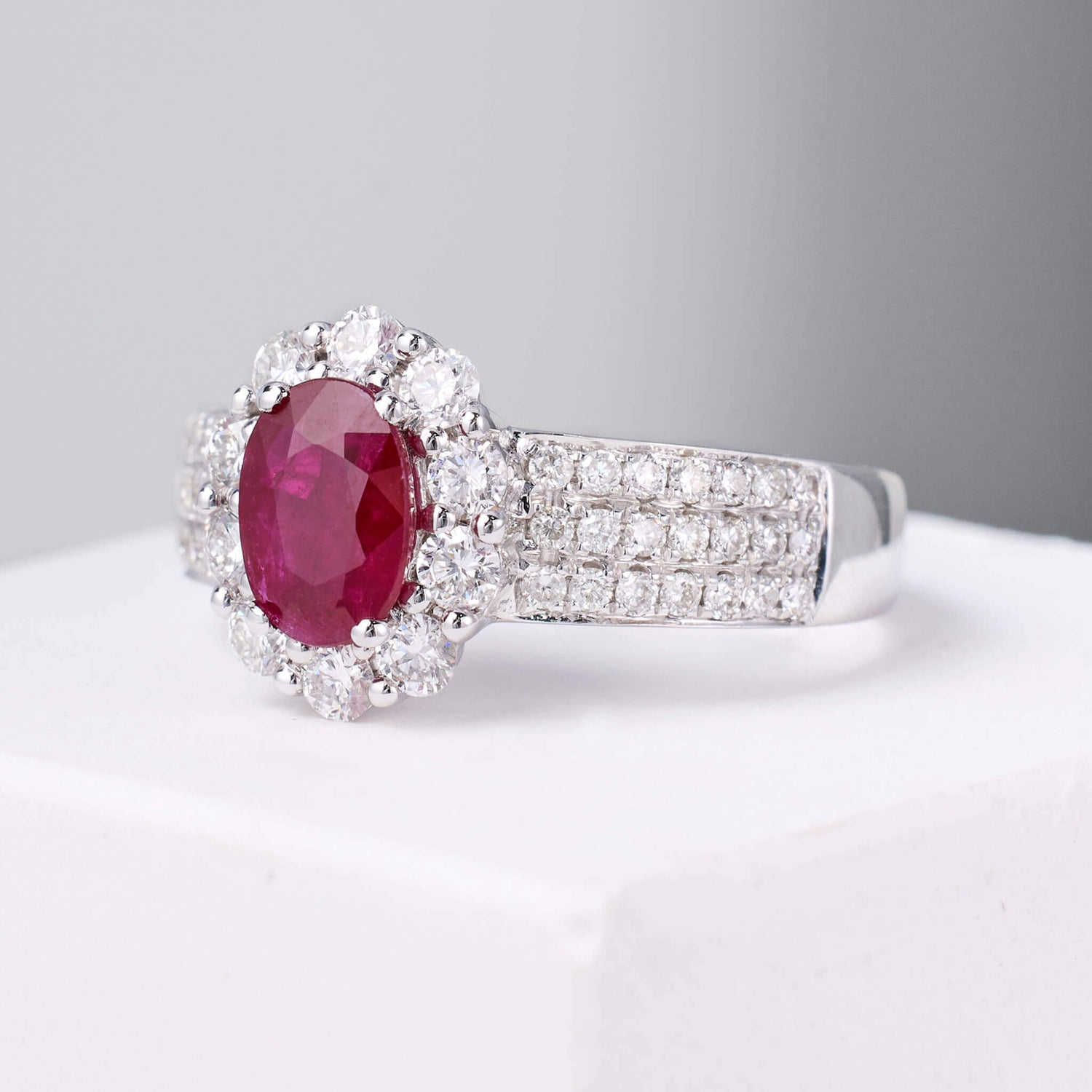 1.00ct.t.w. Nature Ruby Halo Diamond Ring - Jewelry And Store