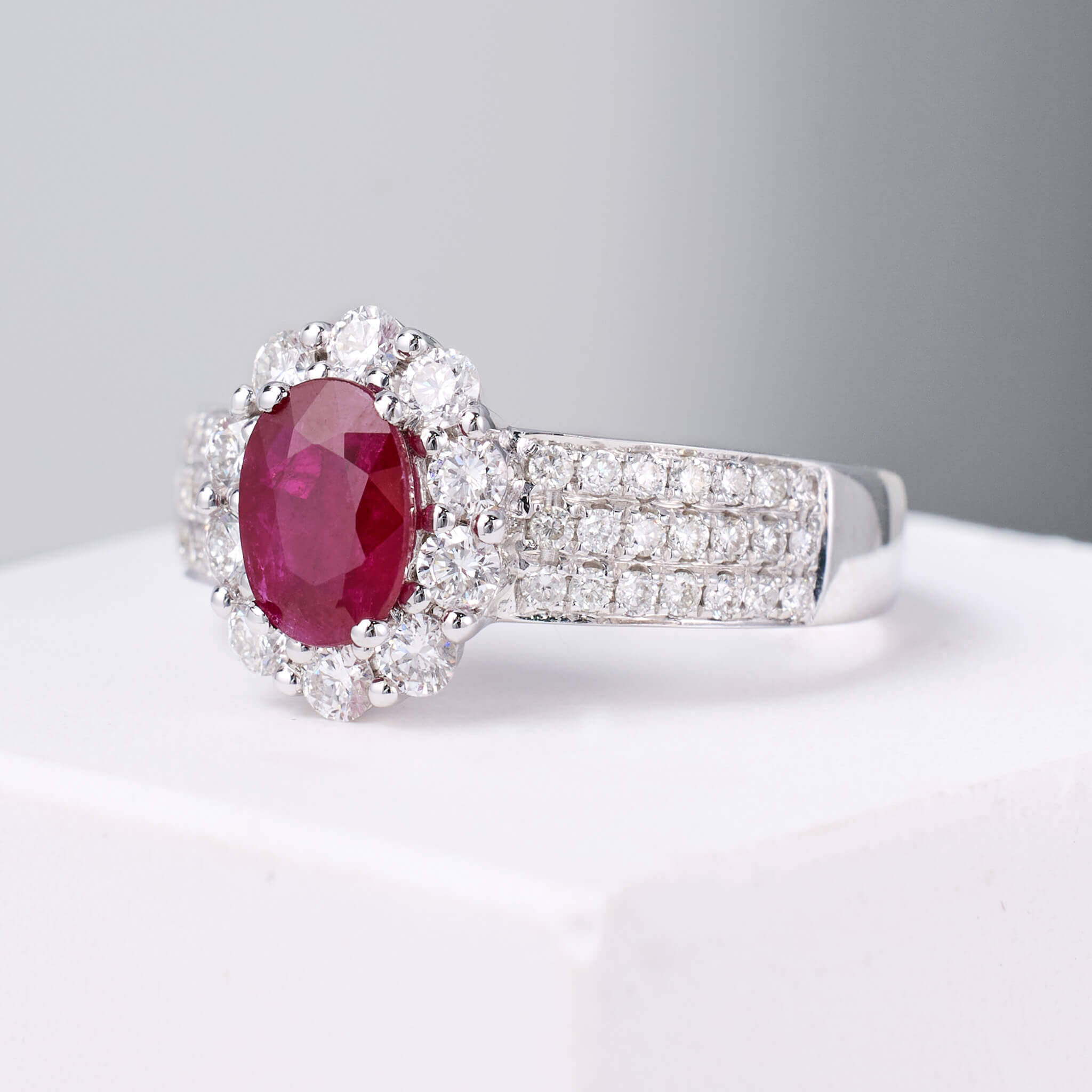 1.00ct.t.w. Nature Ruby Halo Diamond Ring - Jewelry And Store