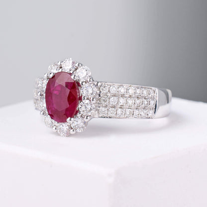 1.00ct.t.w. Nature Ruby Halo Diamond Ring - Jewelry And Store