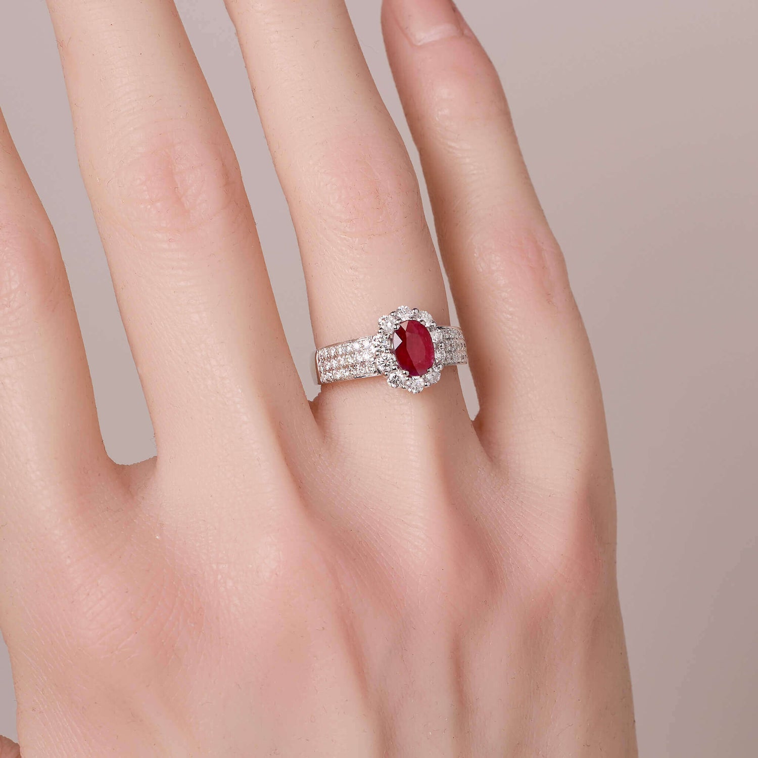 1.00ct.t.w. Nature Ruby Halo Diamond Ring - Jewelry And Store
