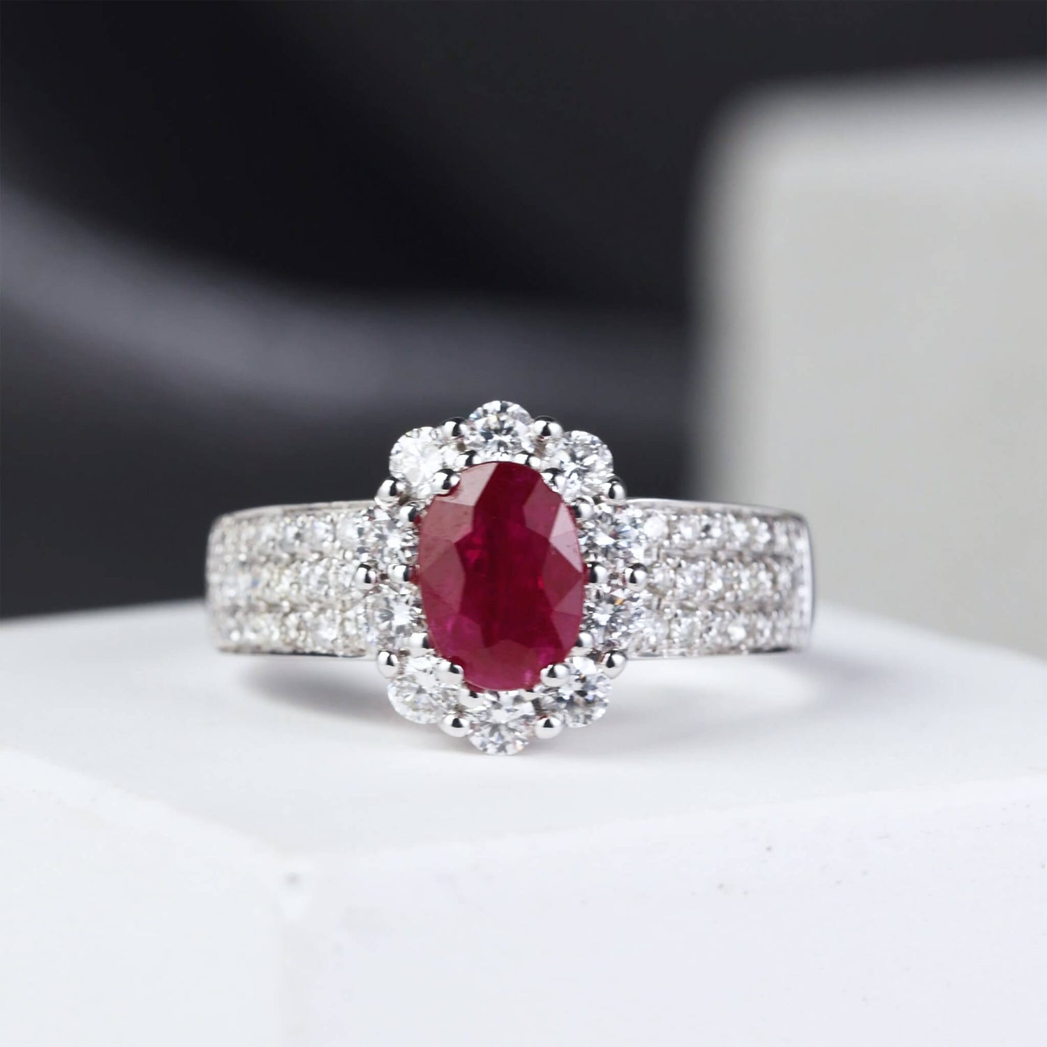 1.00ct.t.w. Nature Ruby Halo Diamond Ring - Jewelry And Store