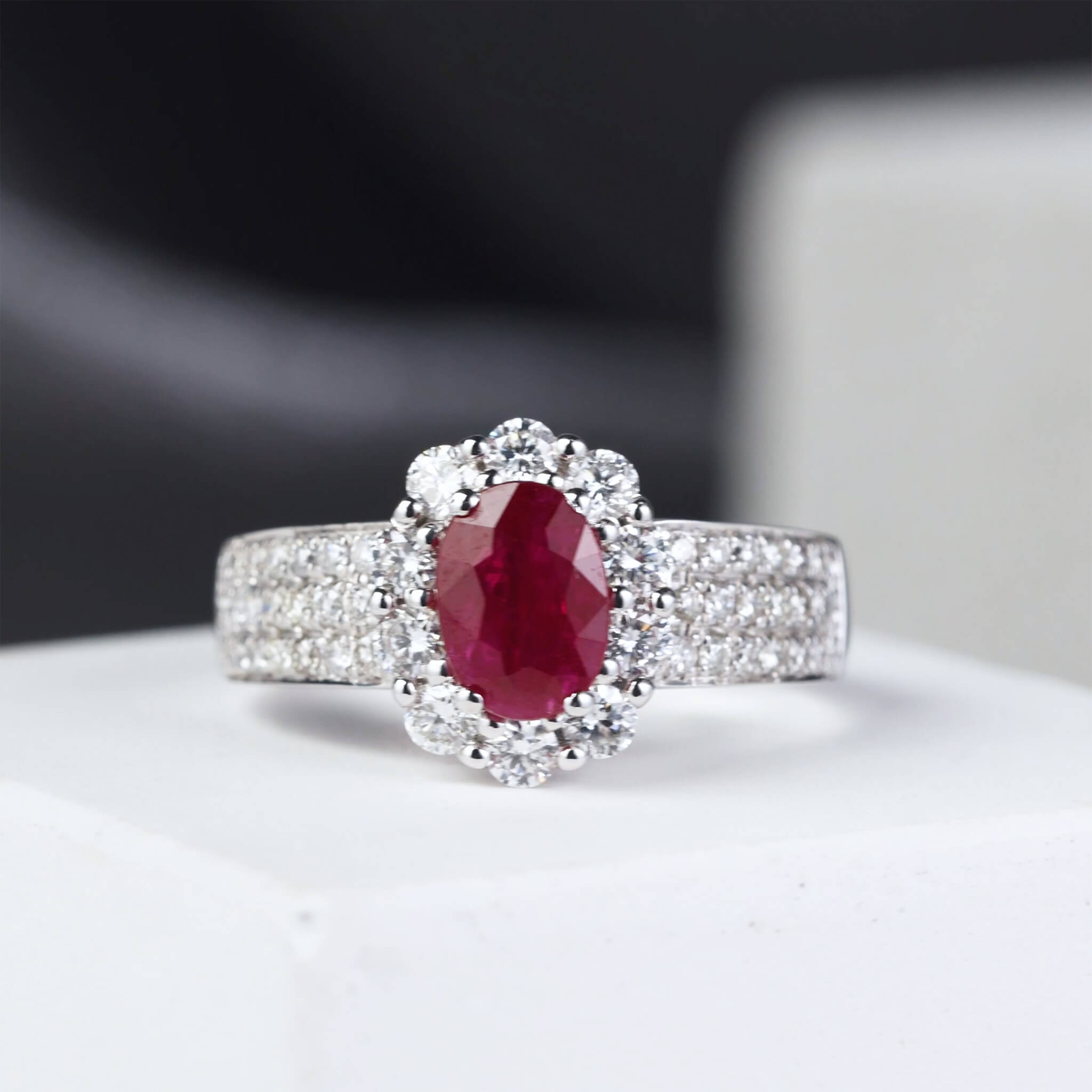 1.00ct.t.w. Nature Ruby Halo Diamond Ring - Jewelry And Store