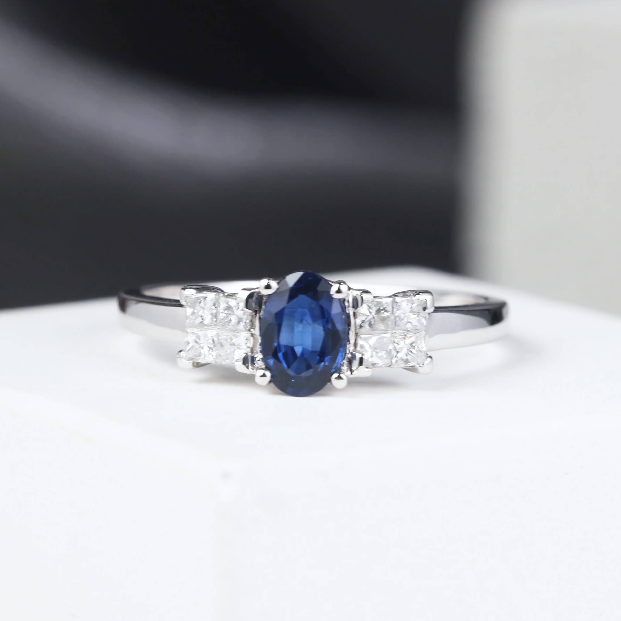 0.56 ct.tw. Natural Blue Sapphire &amp; Diamond Ring - Jewelry And Store
