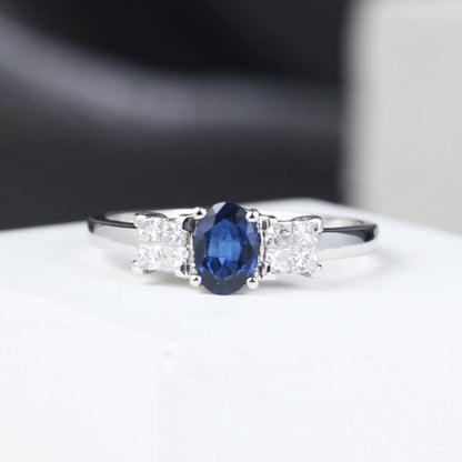 0.56 ct.tw. Natural Blue Sapphire &amp; Diamond Ring - Jewelry And Store