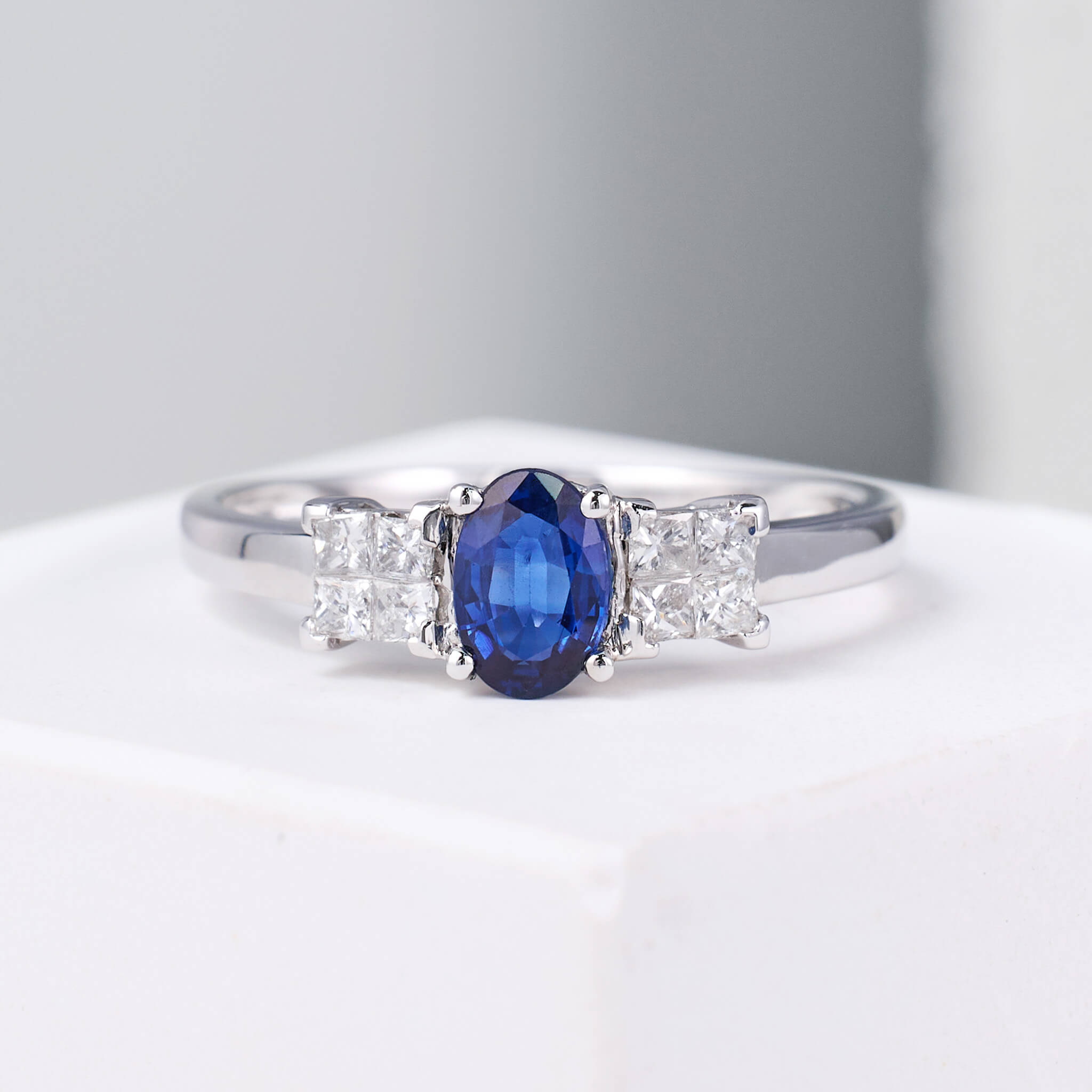 0.56 ct.tw. Natural Blue Sapphire &amp; Diamond Ring - Jewelry And Store