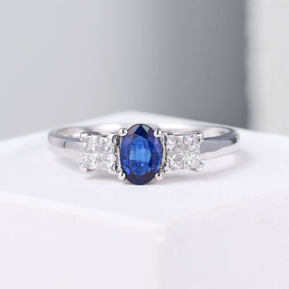 0.56 ct.tw. Natural Blue Sapphire &amp; Diamond Ring - Jewelry And Store