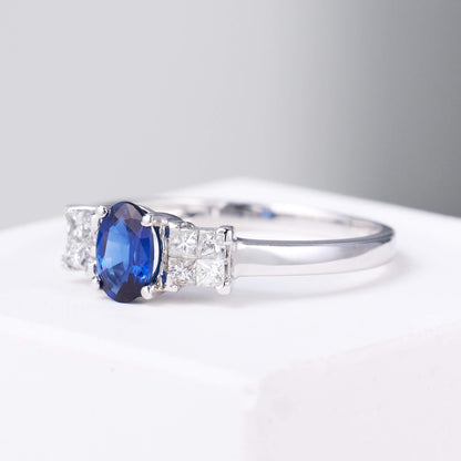 0.56 ct.tw. Natural Blue Sapphire &amp; Diamond Ring - Jewelry And Store