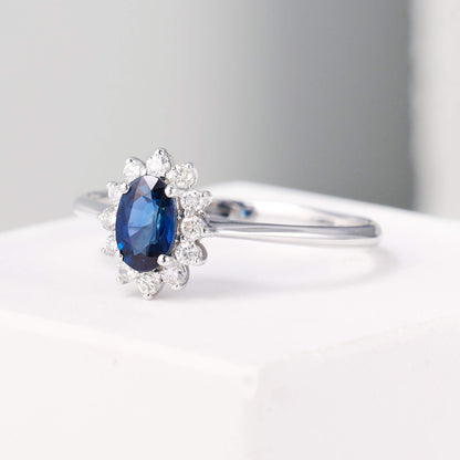0.54 ct.tw. Vintage - styled Natural Blue Sapphire &amp; Diamond Ring - Jewelry And Store