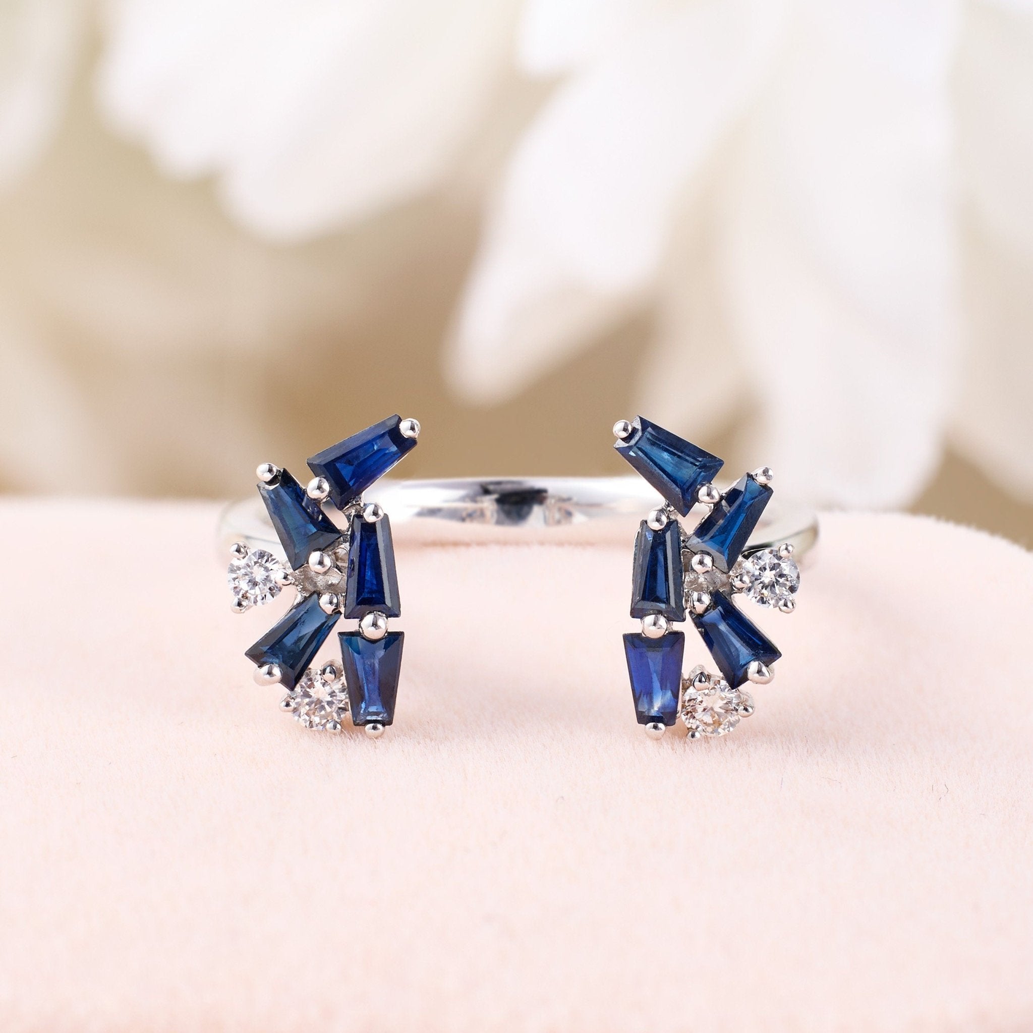 Blue Sapphire &amp; Diamond Open Ring - Jewelry And Store