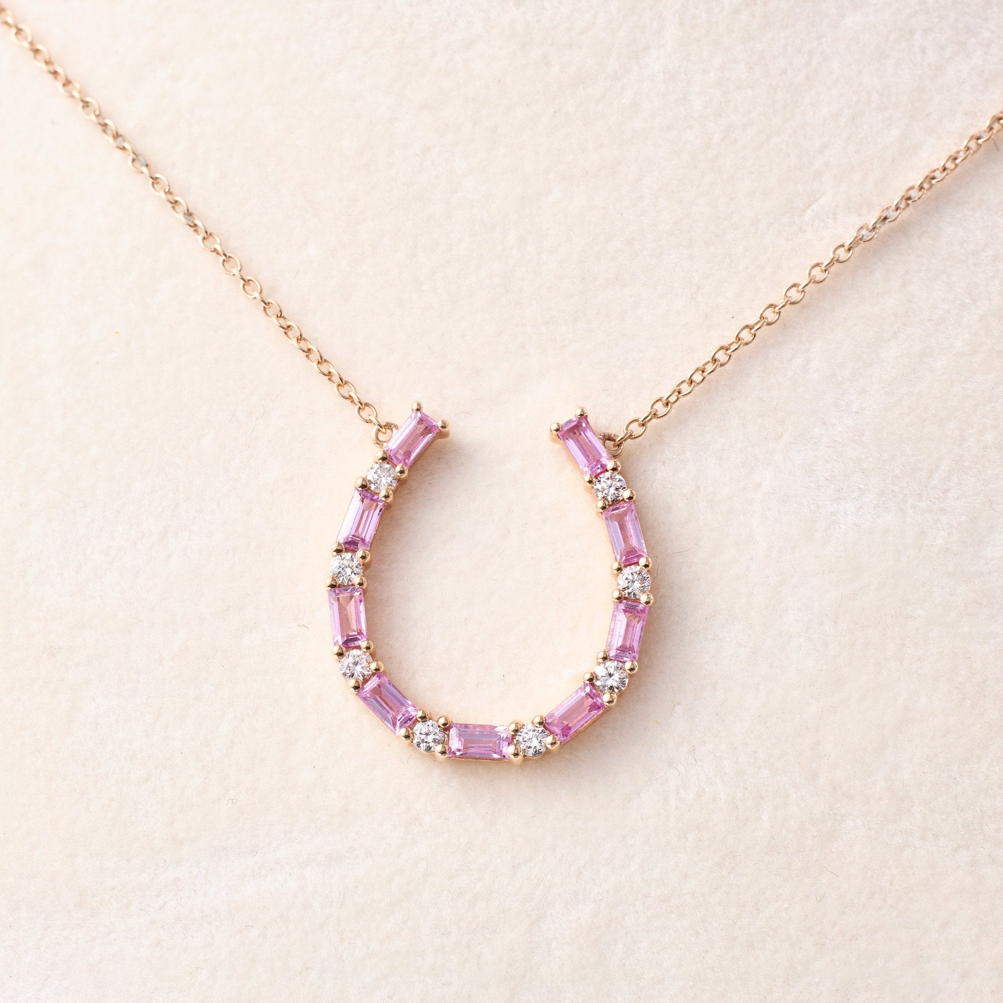 Diamond &amp; Sapphire Horseshoe Necklace in 18K Gold - Jewelry And Store