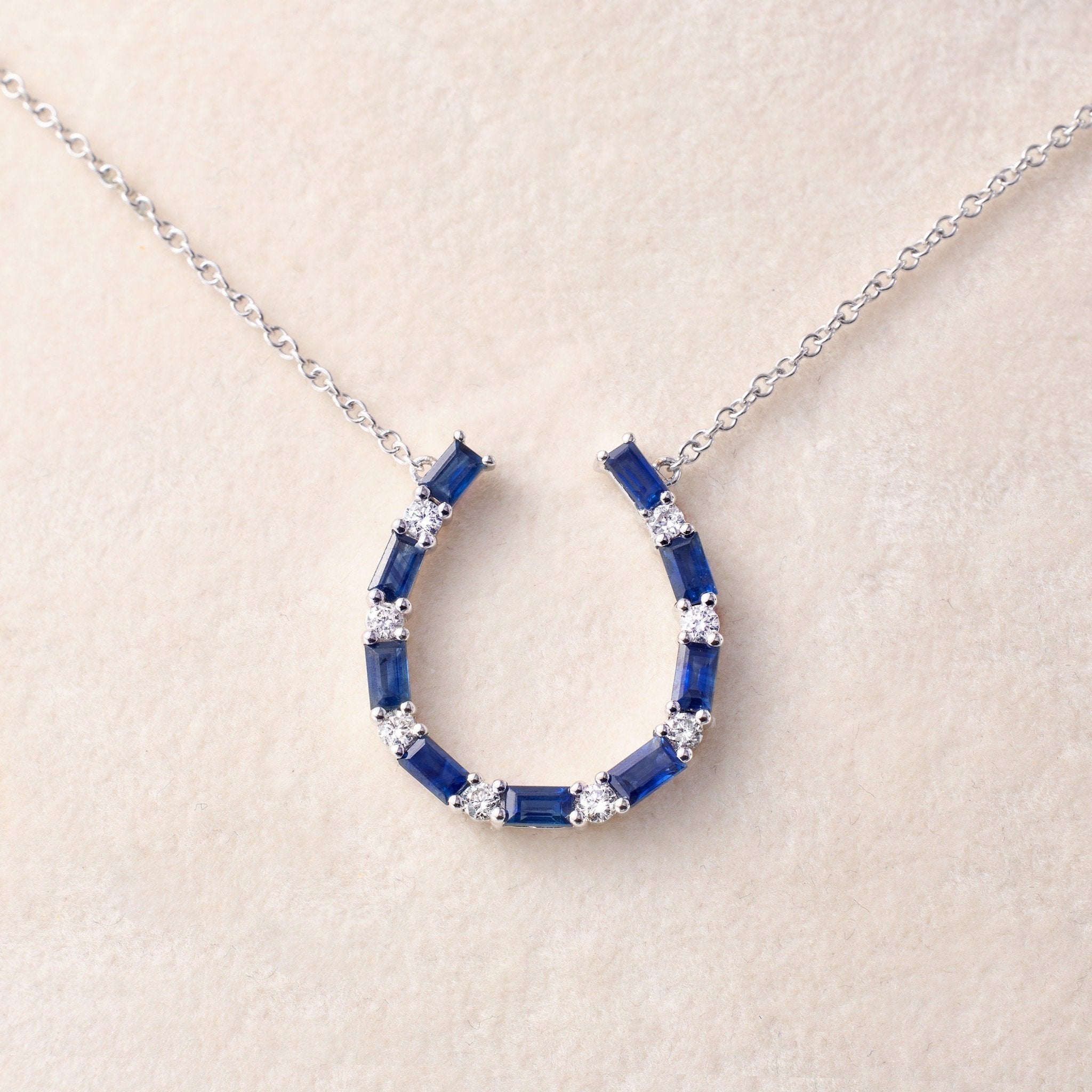 Diamond &amp; Sapphire Horseshoe Necklace in 18K Gold - Jewelry And Store