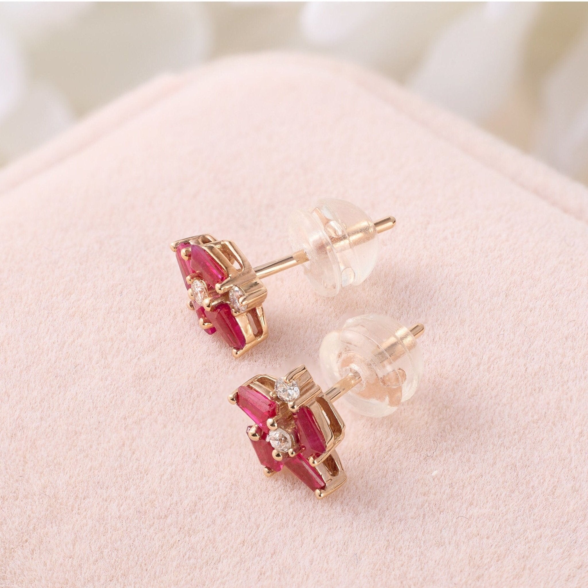 Cluster Earring Studs with Natural Diamonds &amp; Sapphires - Jewelry And Store