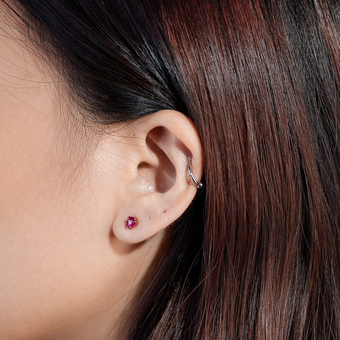 Cluster Earring Studs with Natural Diamonds &amp; Ruby - Jewelry And Store