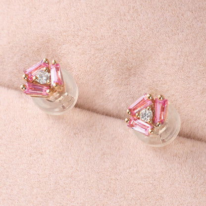 Cluster Earring Studs with Natural Diamonds &amp; Ruby - Jewelry And Store