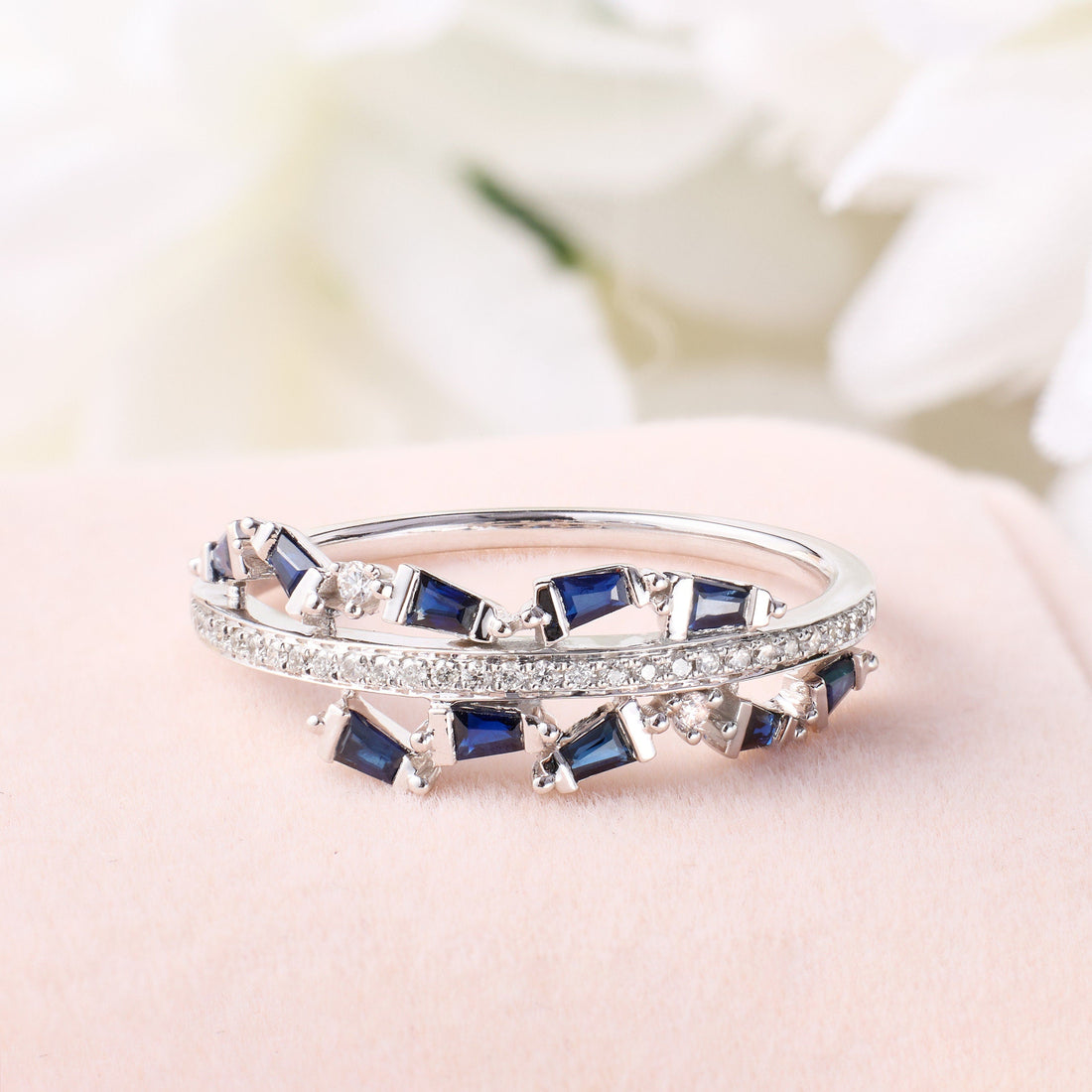 Blue Sapphire and Diamond Petite Ring