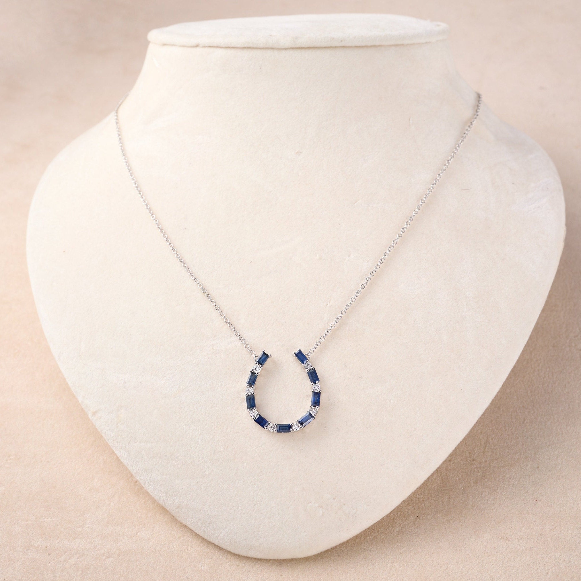 Diamond &amp; Sapphire Horseshoe Necklace in 18K Gold - Jewelry And Store