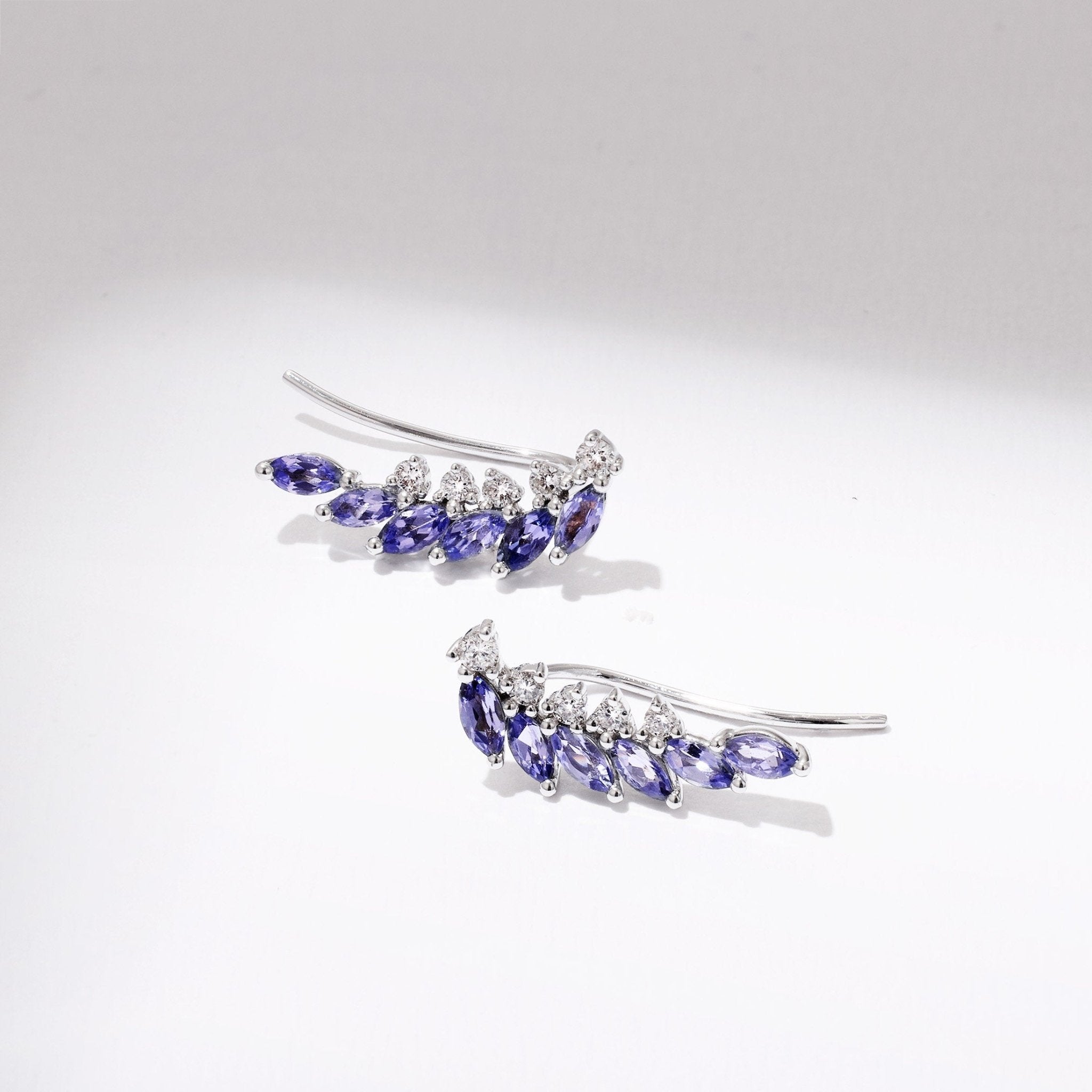 Curved Crawler Earrings with Lavender Tanzanite &amp; Diamonds - Jewelry And Store