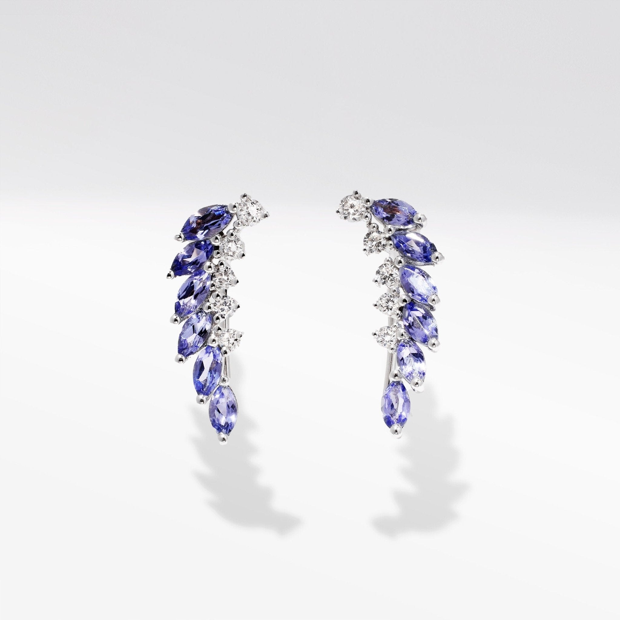 Curved Crawler Earrings with Lavender Tanzanite &amp; Diamonds - Jewelry And Store