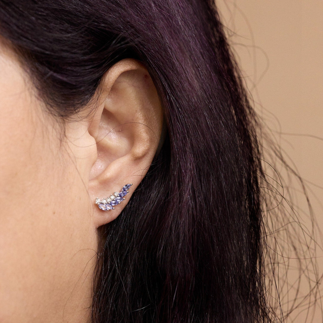 Curved Crawler Earrings with Lavender Tanzanite &amp; Diamonds - Jewelry And Store