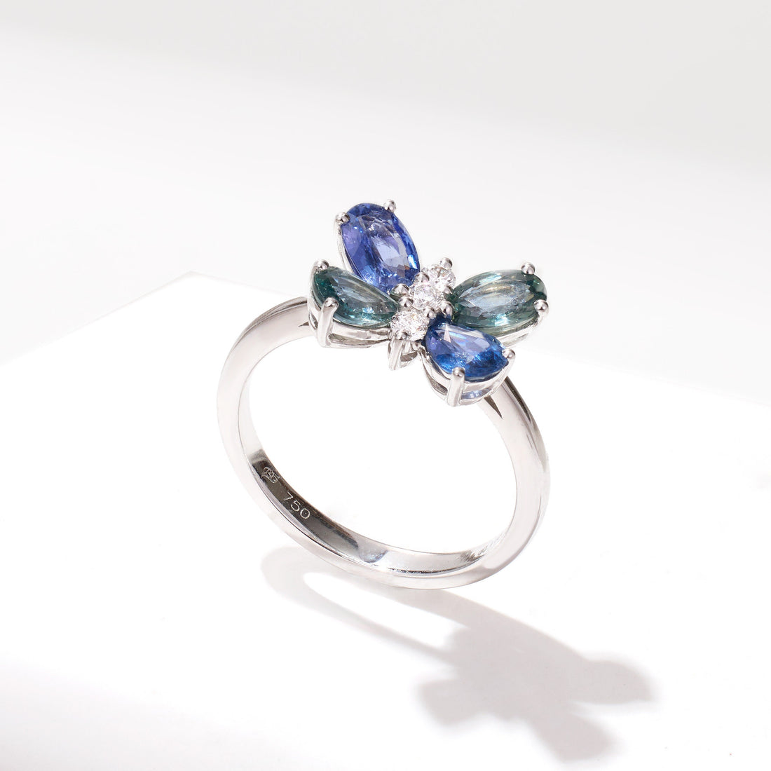 Multi-Colored Sapphire &amp; Diamond Butterfly Ring