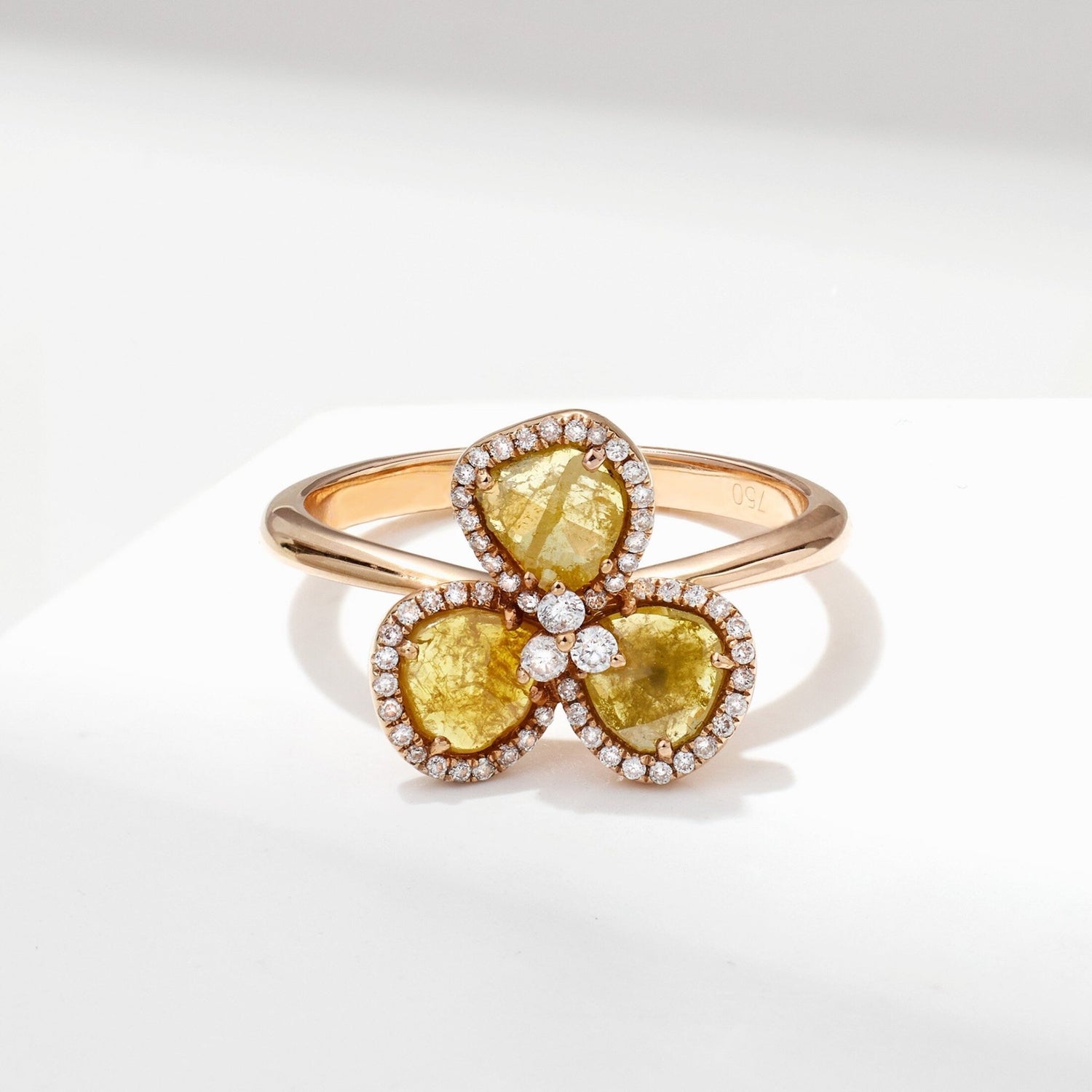 18K Gold Diamond Slice Flower Ring