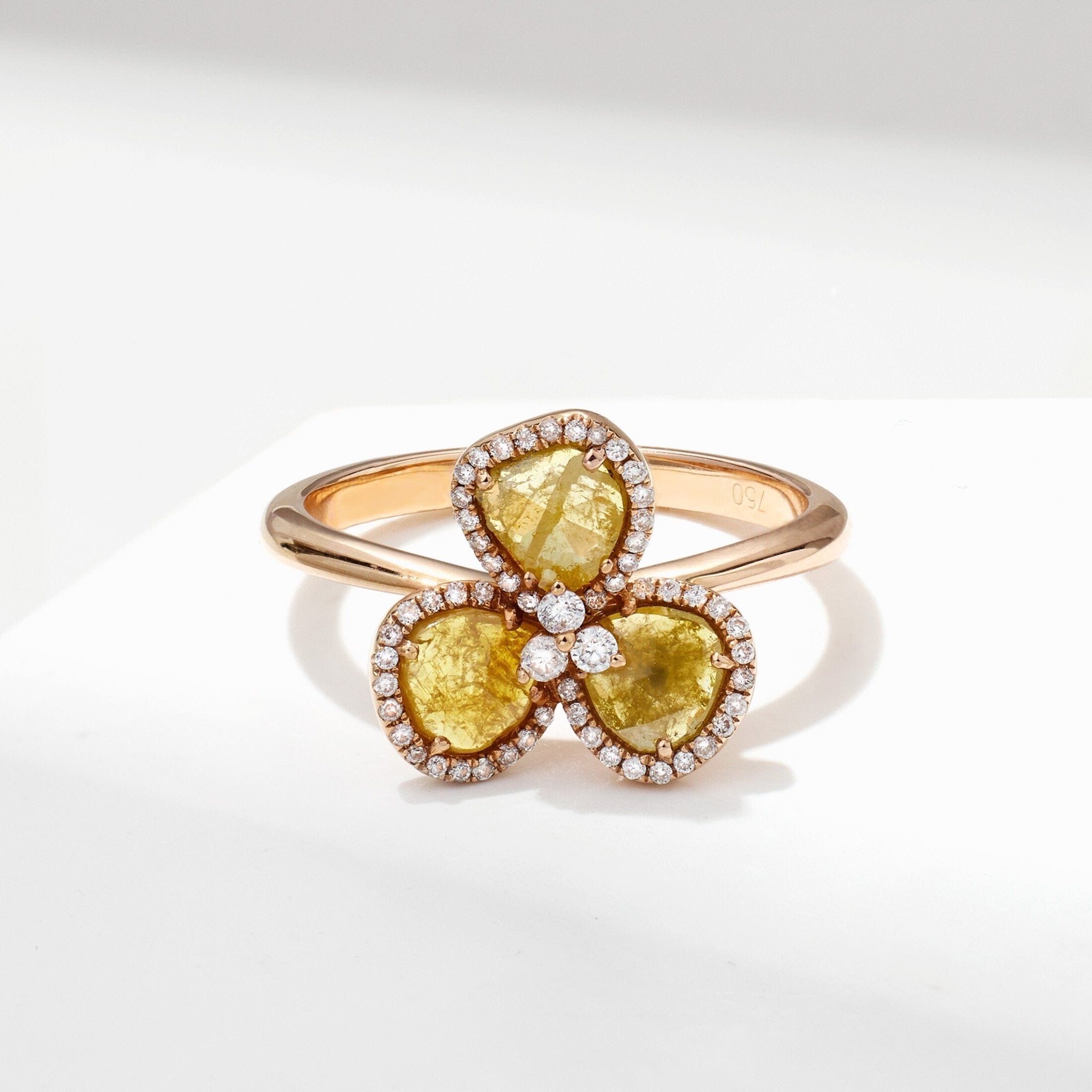 18K Gold Diamond Slice Flower Ring - Jewelry And Store
