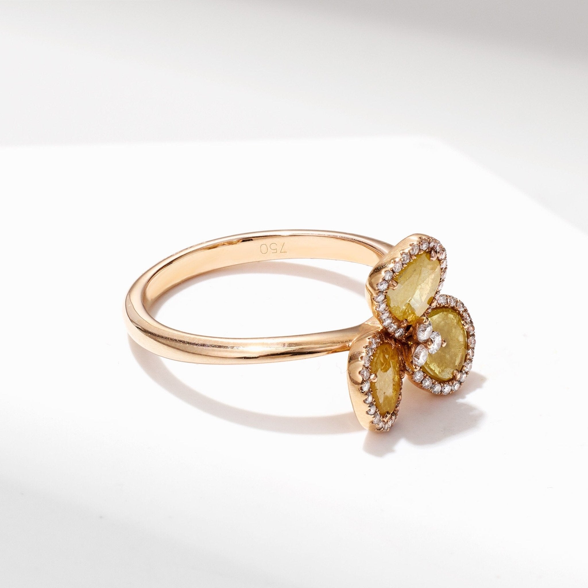 18K Gold Diamond Slice Flower Ring - Jewelry And Store