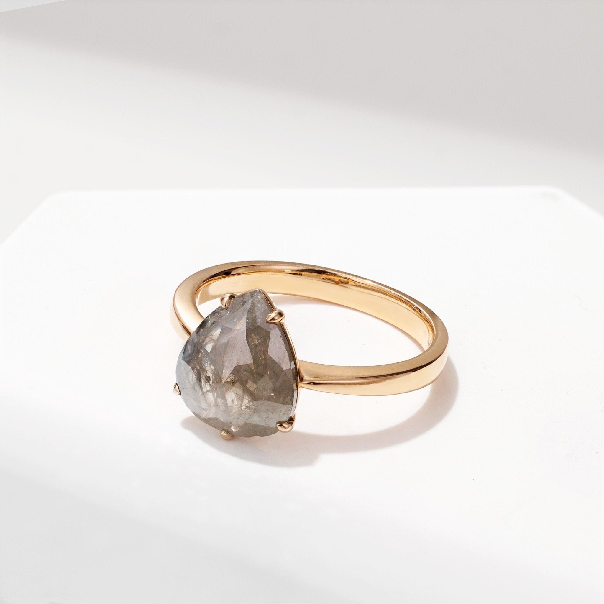 Raw Diamond Solitare Ring in 18K Rose Gold - Jewelry And Store