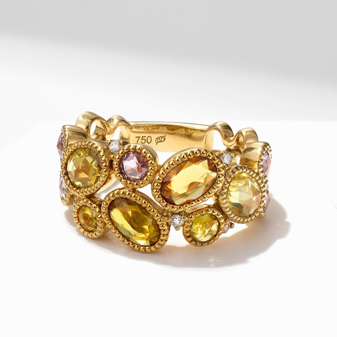 Victorian - Style Statement Ring with Diamonds & Fancy Sapphires - Jewelry And Store