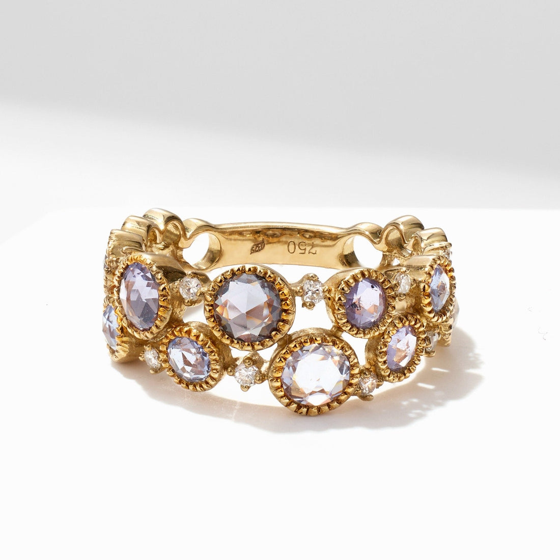 Victorian - Style Statement Ring with Diamonds & Multi - Colored Sapphires - Jewelry And Store