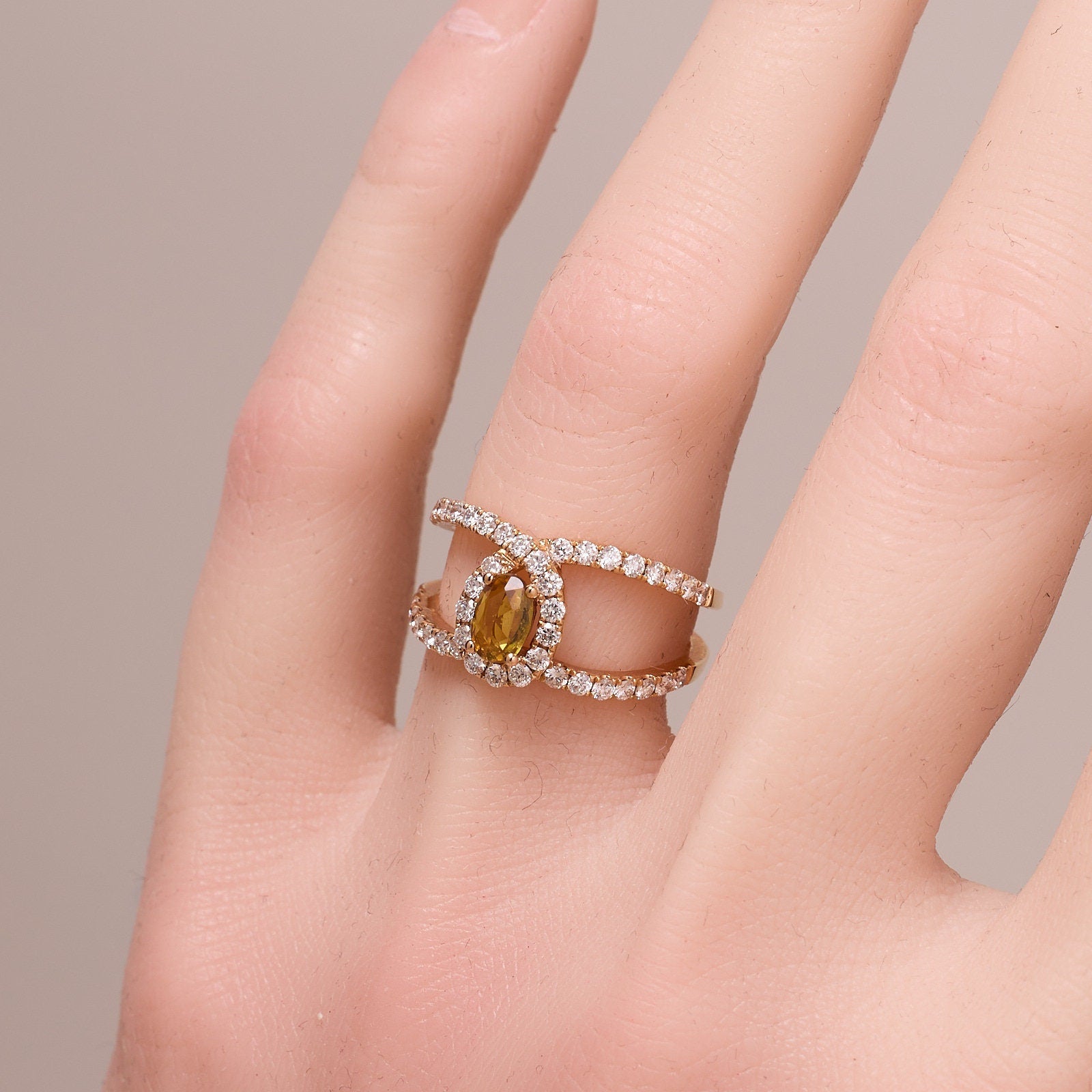 Double rows Diamond &amp; Sapphire Statement Ring