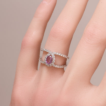 Double Rows Diamond &amp; Sapphire Statement Ring - Jewelry And Store