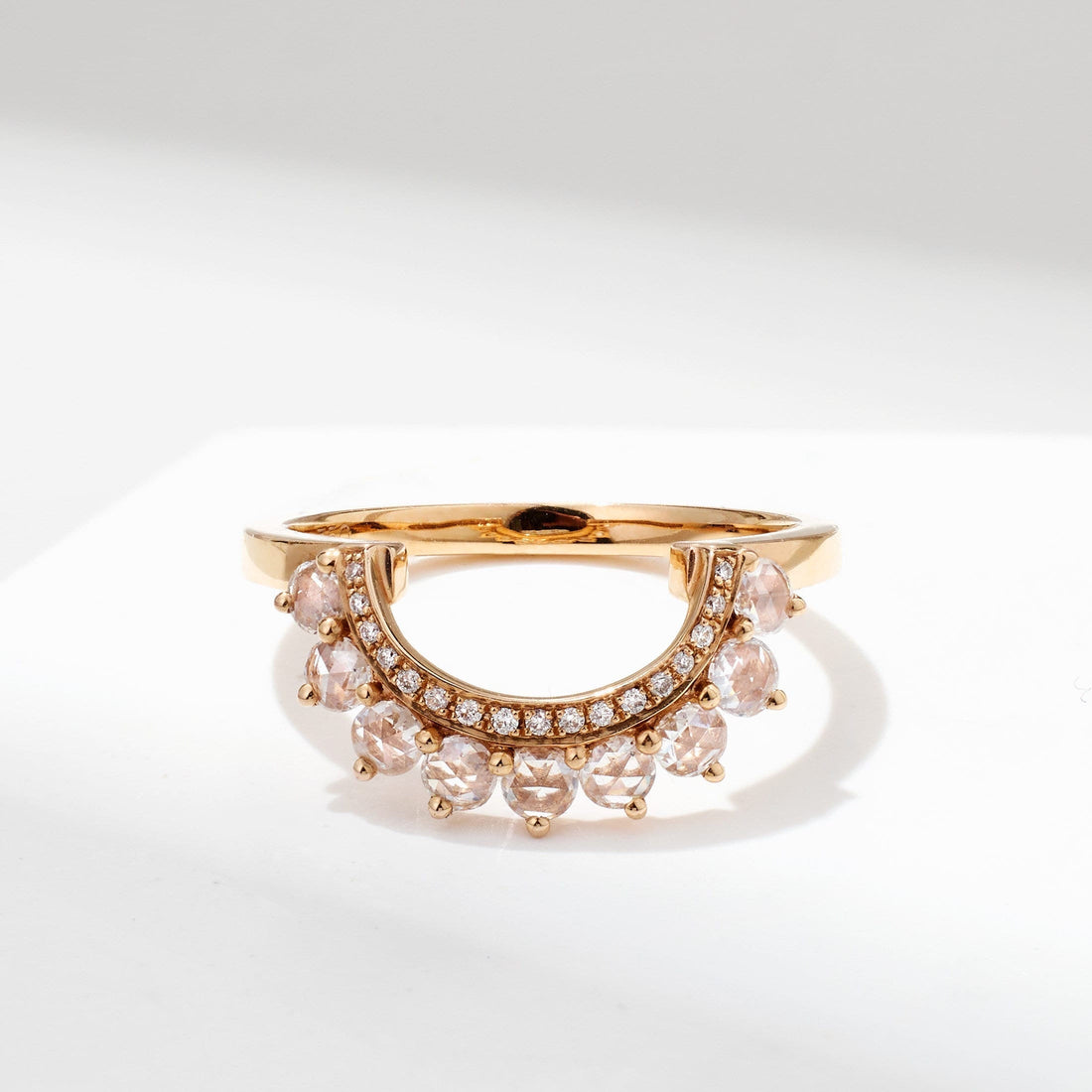 Vintage-Style Contoured Diamond Ring in 18K Rose Gold
