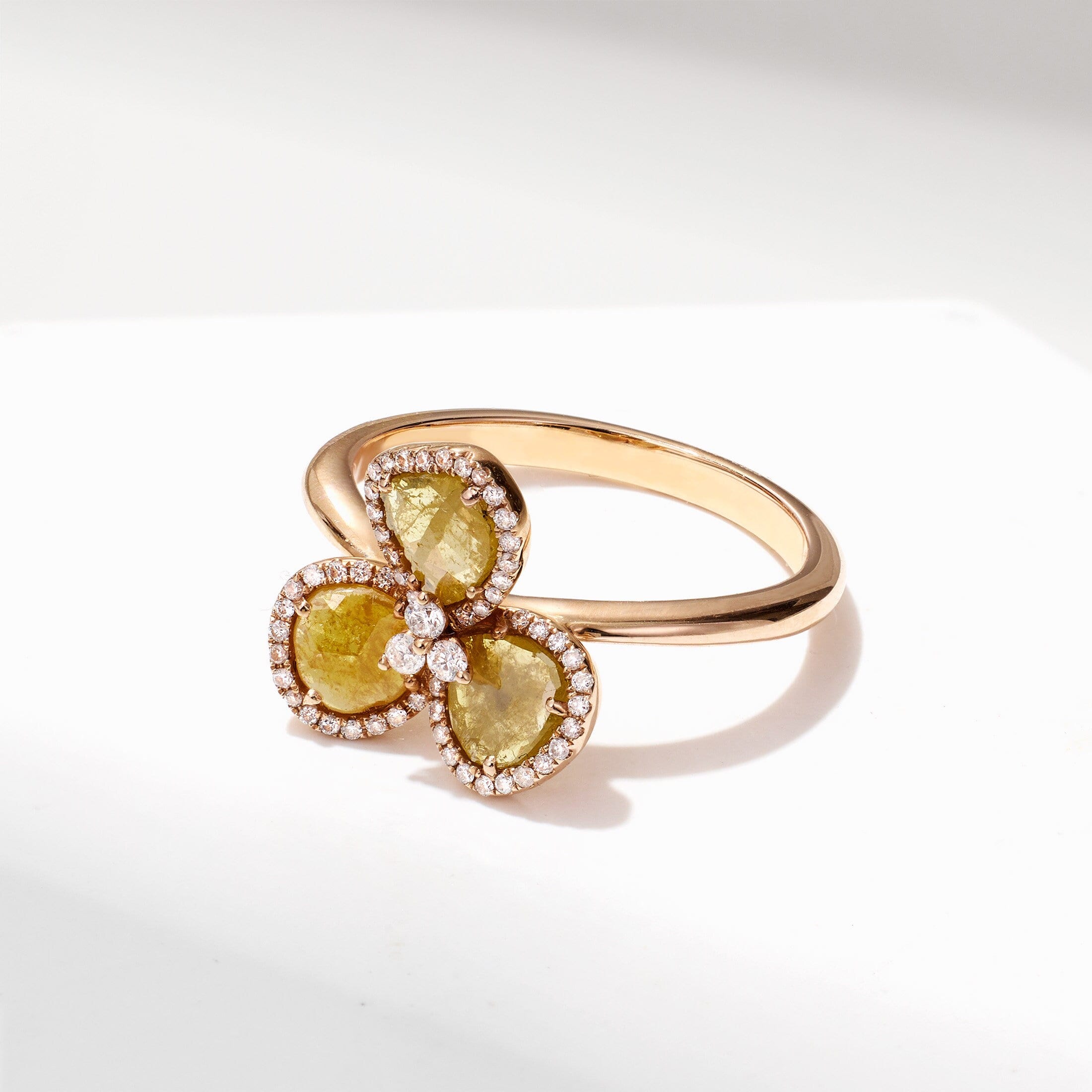 18K Gold Diamond Slice Flower Ring - Jewelry And Store