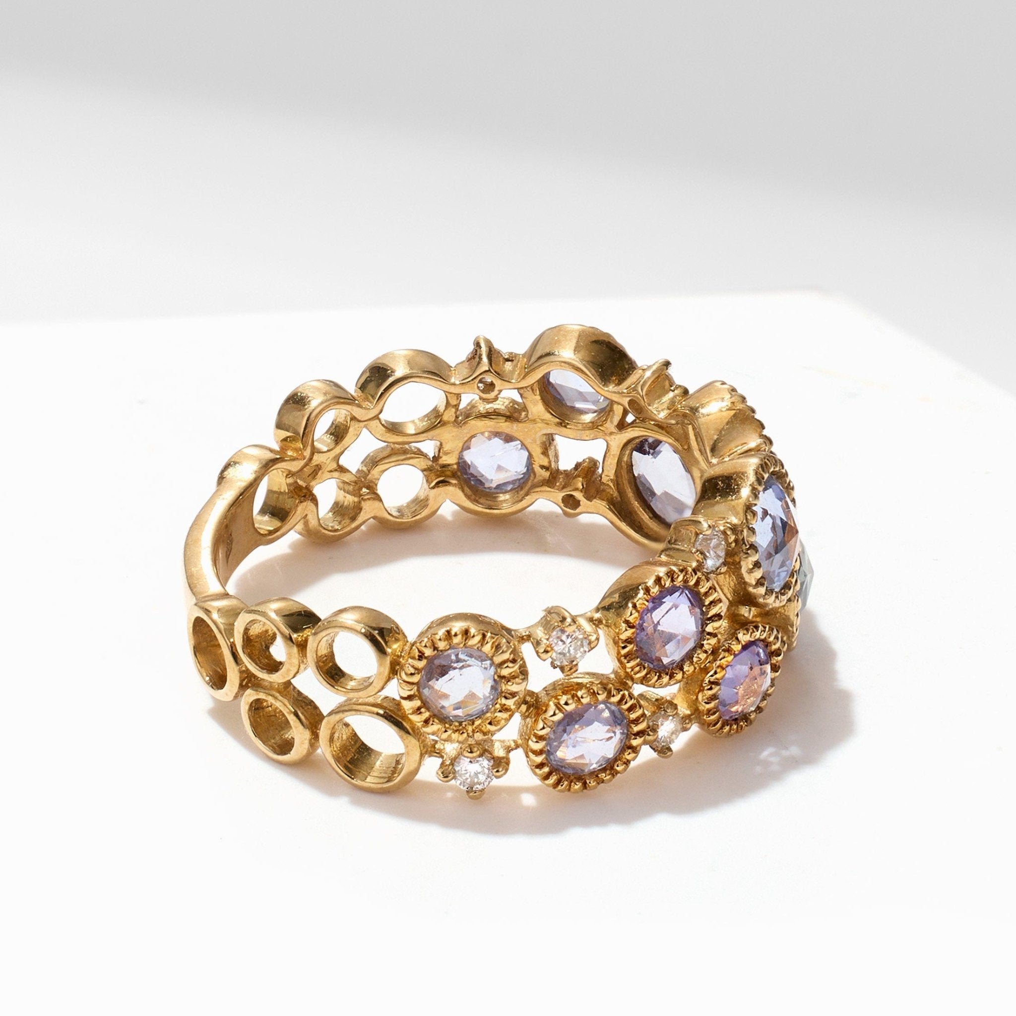 Victorian - Style Statement Ring with Diamonds &amp; Multi - Colored Sapphires - Jewelry And Store