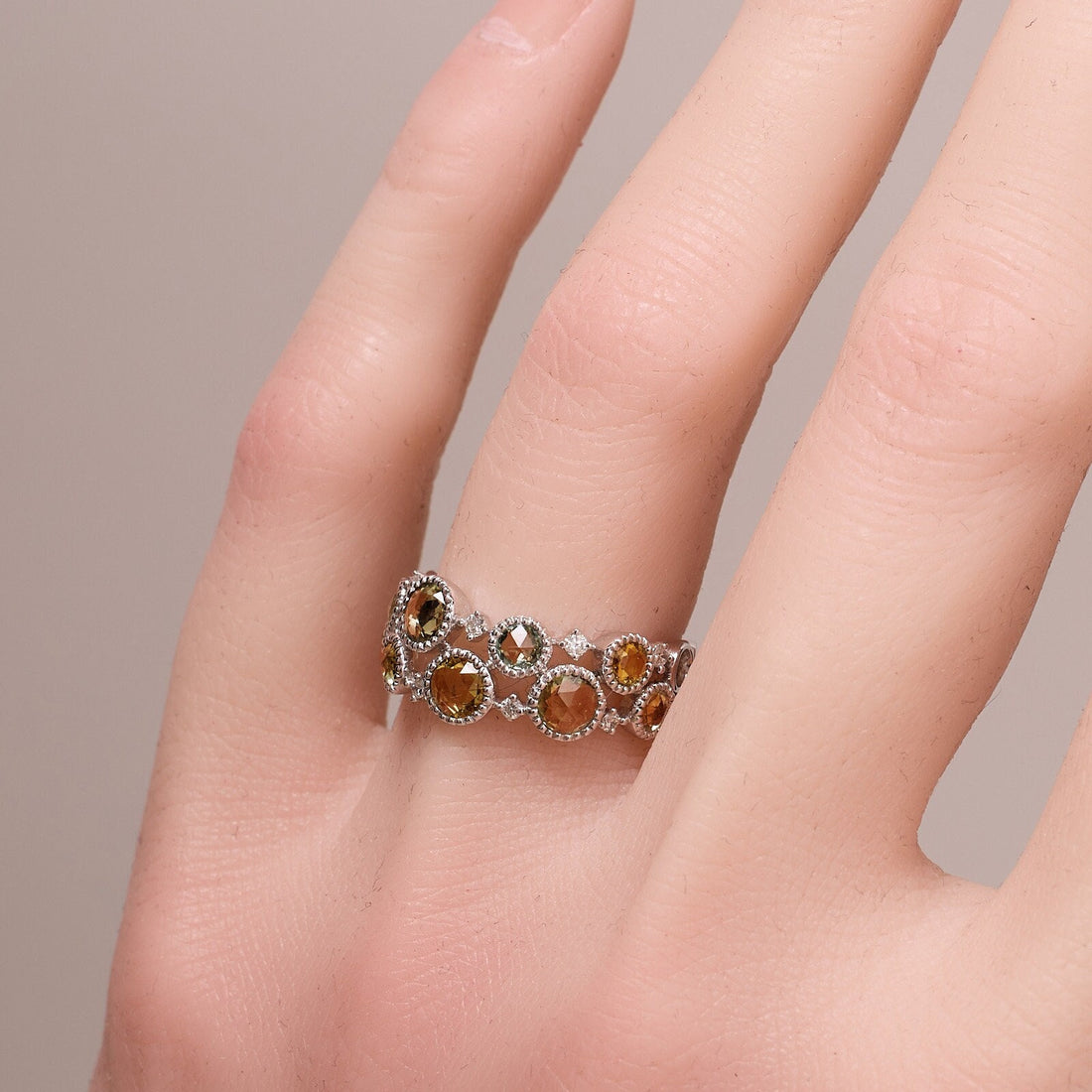 Victorian - Style Statement Ring with Natural Diamonds &amp; Multi - Color Sapphires - Jewelry And Store