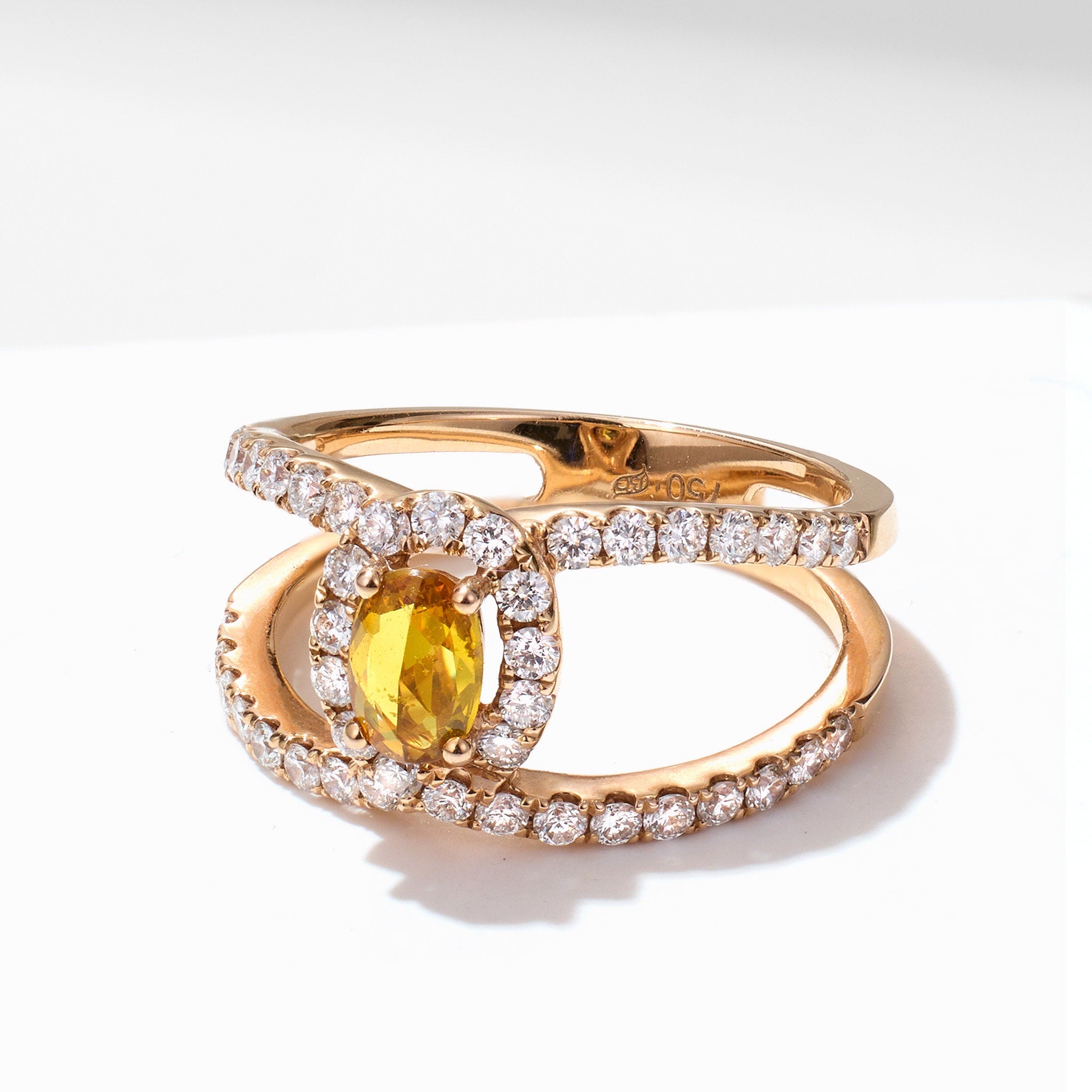 Double rows Diamond &amp; Sapphire Statement Ring