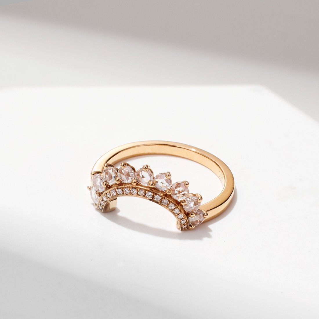 Vintage - Style Contoured Diamond Ring in 18K Rose Gold - Jewelry And Store
