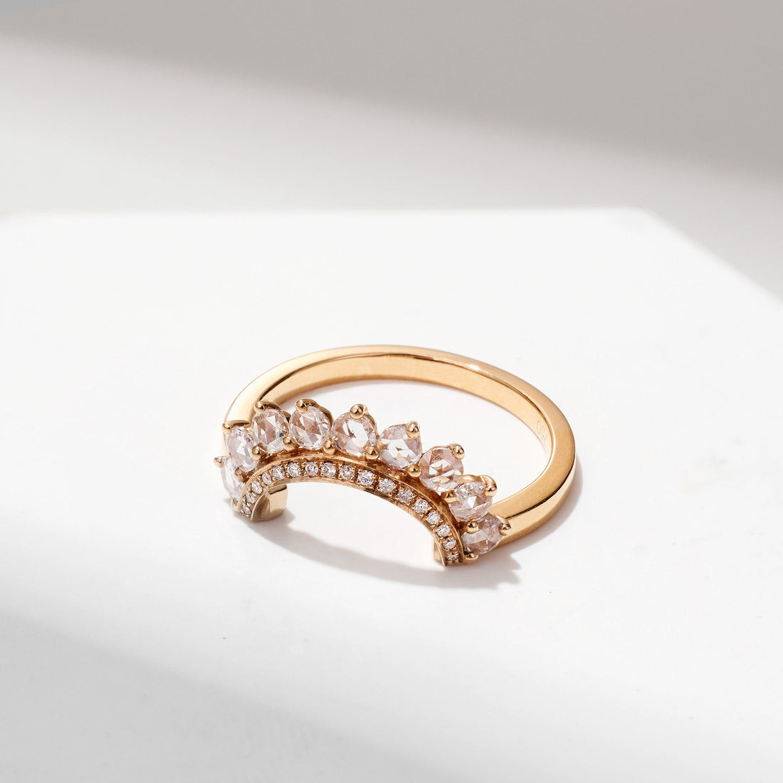 Vintage-Style Contoured Diamond Ring in 18K Rose Gold