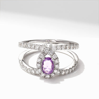 Double Rows Diamond &amp; Sapphire Statement Ring - Jewelry And Store