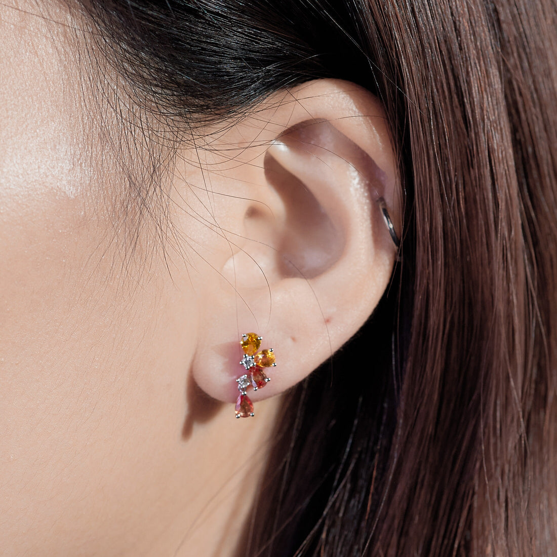 Multi-Colored Sapphire &amp; Diamond Floral Earrings